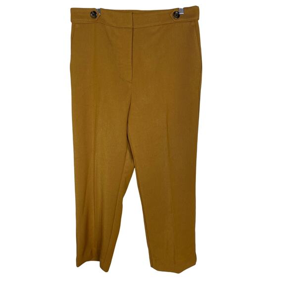New Ann Taylor 12P Mustard Brown High Rise Textured Wide Leg Trouser Pants Work - Picture 1 of 10